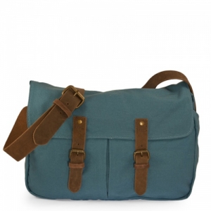 sac besace grand modèle en toile et cuir bleu cobalt C-OUI