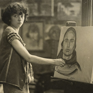 « Odette Pauvert dessinant dans son atelier de la "Villa Médicis" (Anonyme/1929) © Collection particulière