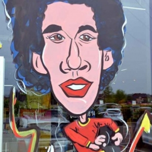 Caricature de Axel Witsel, peinture sur vitre