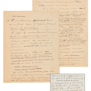 Manuscrit de l'Appel du 18 juin avec la carte d'Yvonne de Gaulle © Artcurial