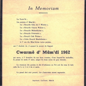Avis nécrologique  ( " Nouvelles de Malmedy du 10 mars 1962 " )
