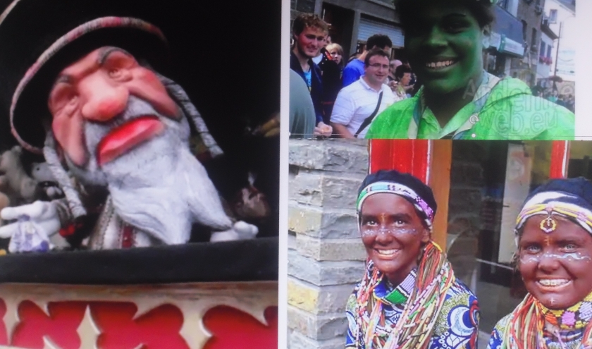 Un juif caricatural au carnaval d'Alost. Deux jeunes filles peuls au carnaval du soleil de Houffalize. Ne pas confondre!