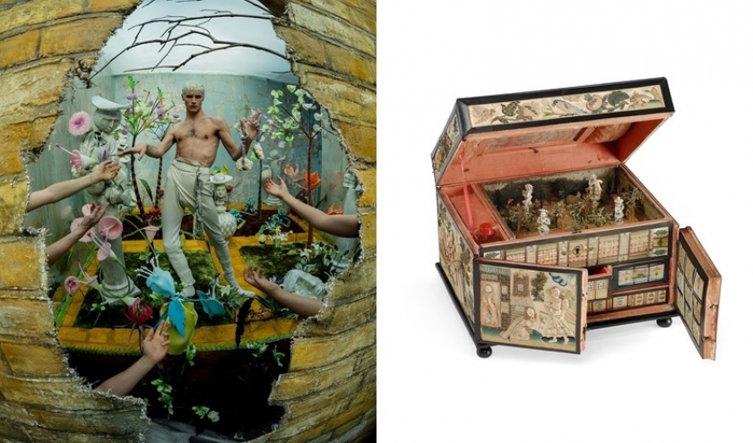 « Box of Delights »/une oeuvre contemporaine et un coffret brodé de 1675 © « V&A Museum »/2019