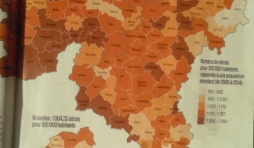 Carte du nombre de deces (rapportes a la population standard). Pardon, meilleure image demain.