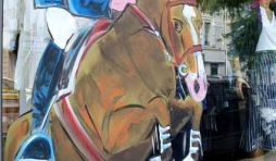 Jumping, international, peinture sur vitrine, Paris, Jean-Marie Lesage